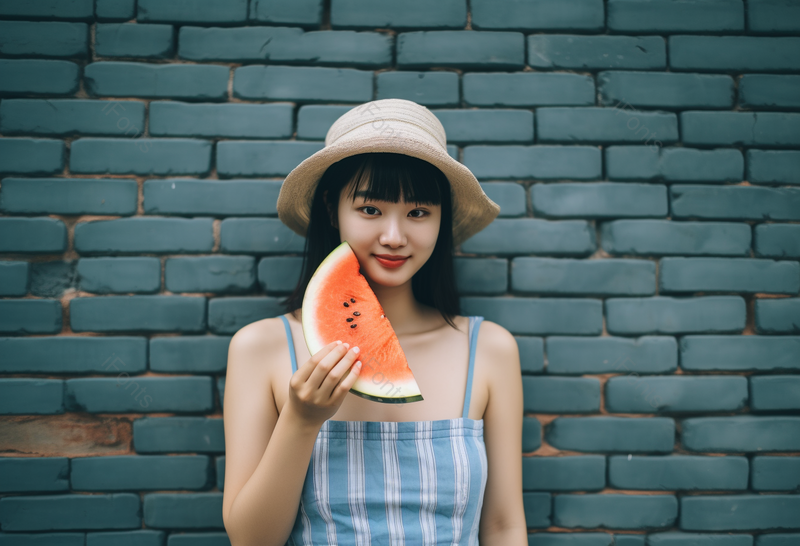 美丽的夏季可爱的西瓜女孩,高清,摄影图,摄影图片,图片大全,摄影图免费下载
